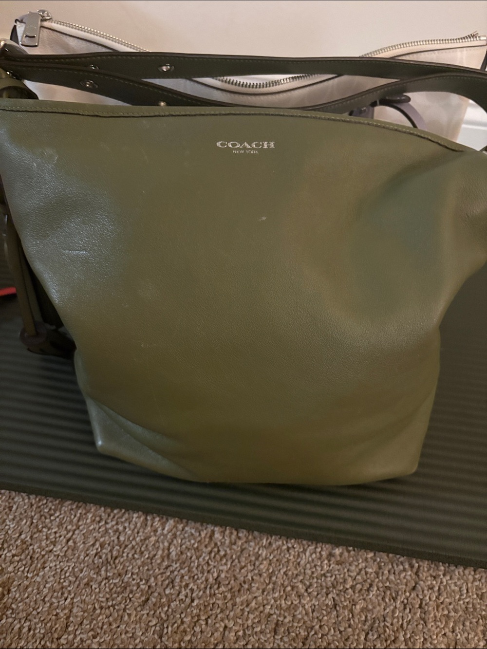 Coach Olive Leather Tote with Silver Logo